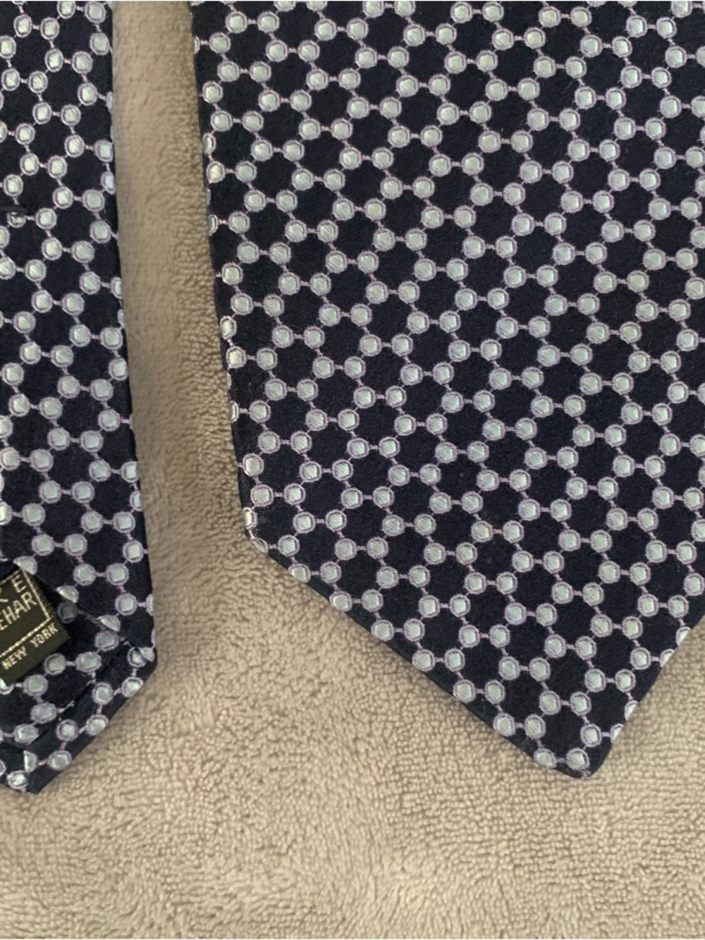 IKE Geometric Pattern Men's Tie - Navy and Light Blue textured Repp tie 60 inch